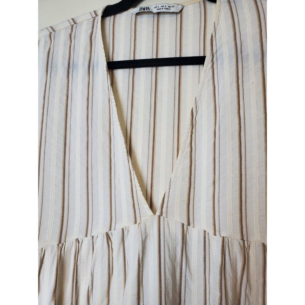 SOLD Zara Small Women White Maxi Dress Tiered Long Bohemian Striped Romantic - Picture 6 of 15